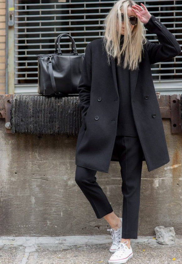 tenue avec long manteau noir